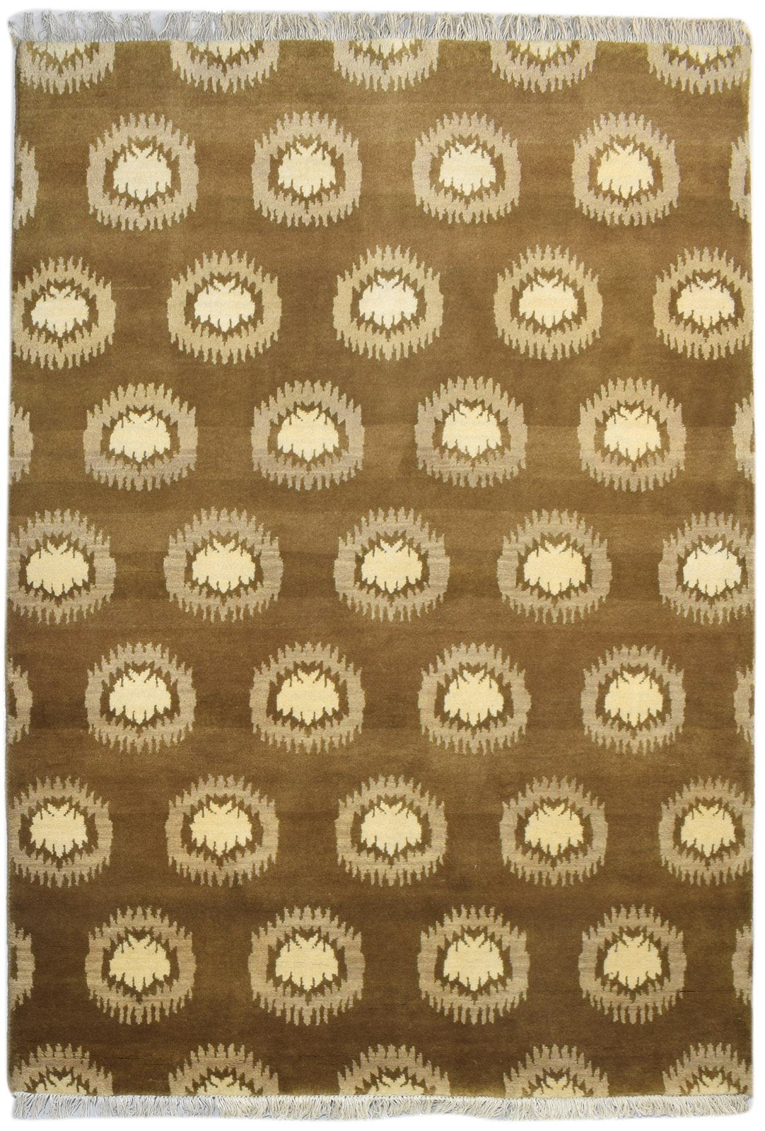 4' X 6' Rug Wool Brown Modern Hand Knotted Indian Circles Room Size Carpet 