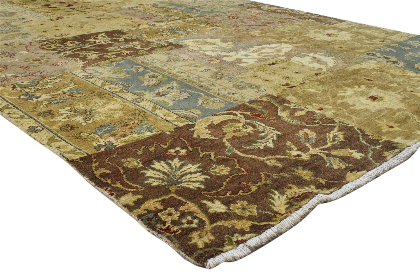 Hand Knotted Gold Wool Rug 6' X 9' Modern Oriental Patchwork Room Size Carpet 