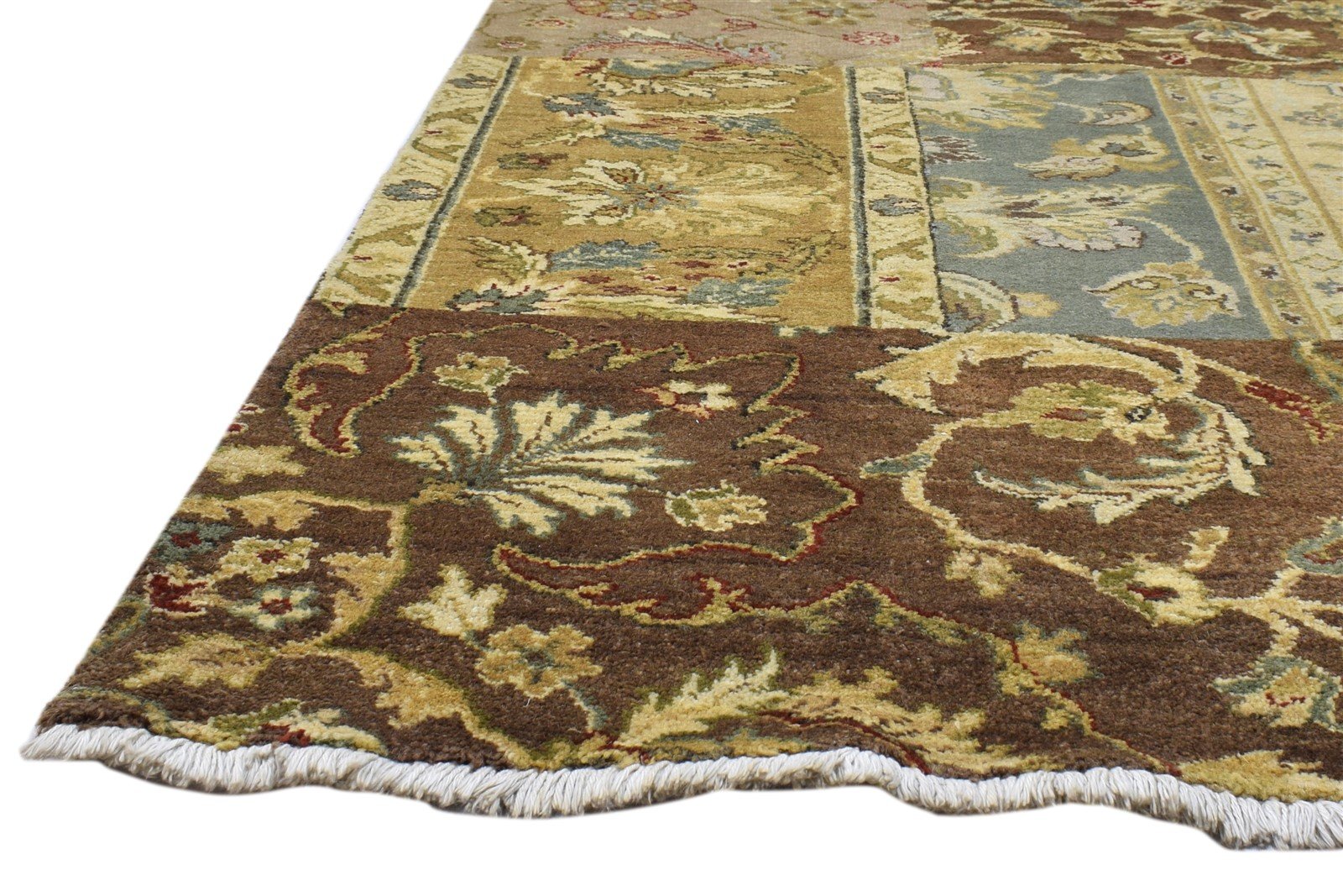 Hand Knotted Gold Wool Rug 6' X 9' Modern Oriental Patchwork Room Size Carpet 