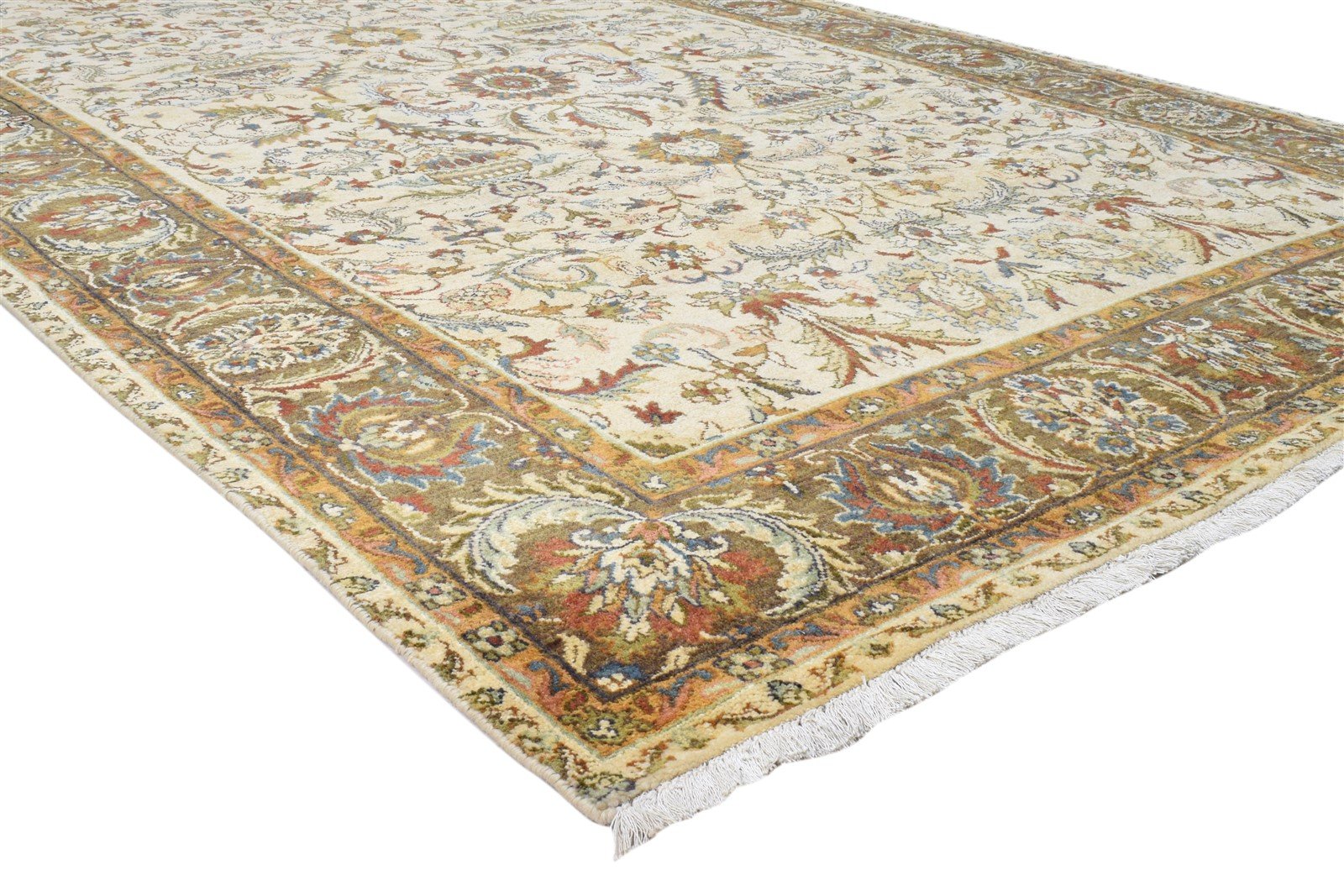 Ivory Wool Rug 6' X 9' Persian Hand Knotted Kashan Oriental Room Size Carpet 