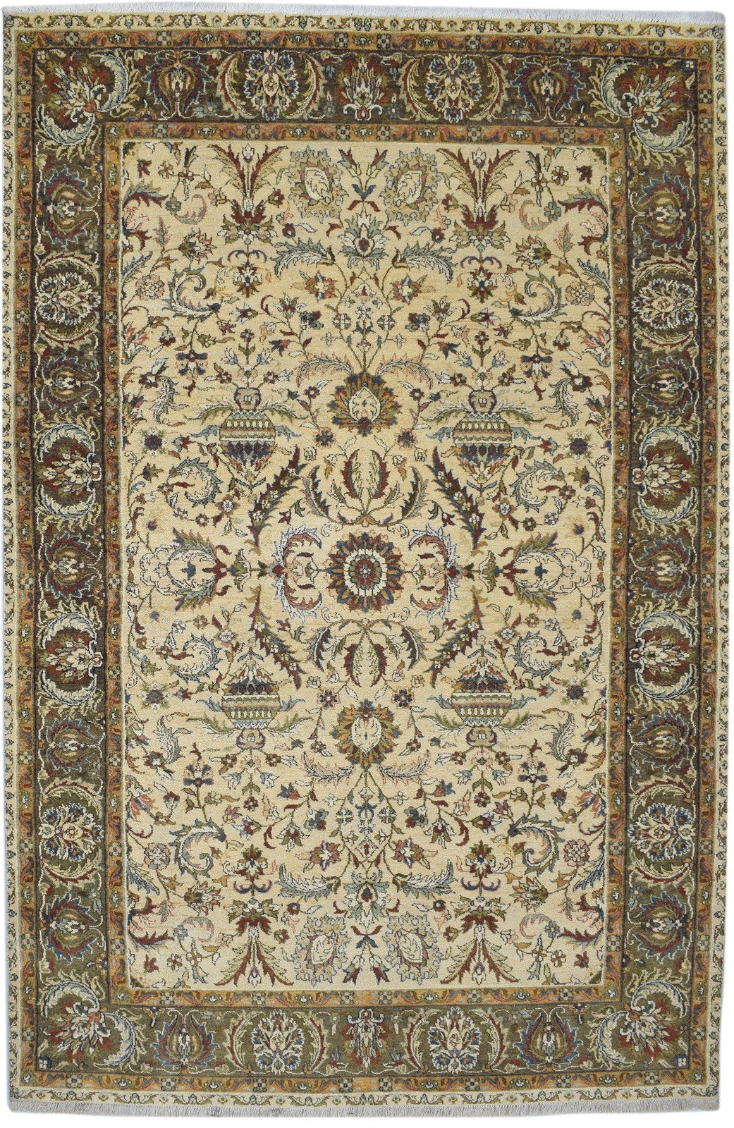 Ivory Wool Rug 6' X 9' Persian Hand Knotted Kashan Oriental Room Size Carpet 