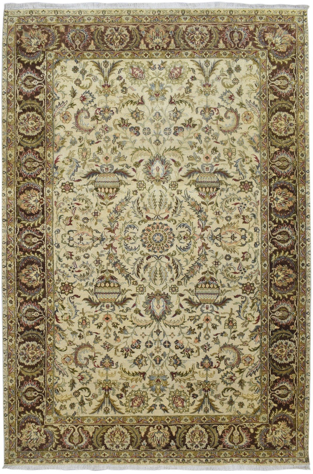 Wool Ivory Rug 6' X 9' Persian Hand Knotted Kashan Oriental Large Carpet 