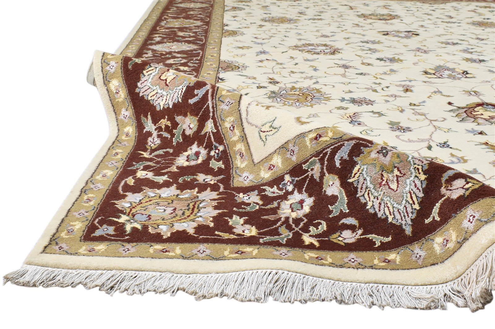 6X10 Rug Wool / Silk Ivory Persian Hand Knotted Kashan Oriental Large Carpet  Area Rug 