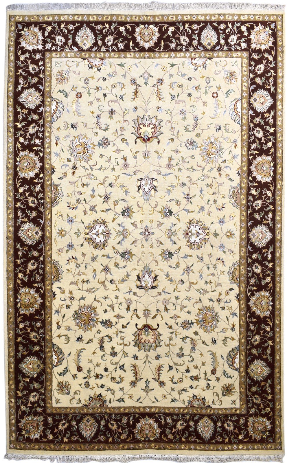 6X10 Rug Wool / Silk Ivory Persian Hand Knotted Kashan Oriental Large Carpet 