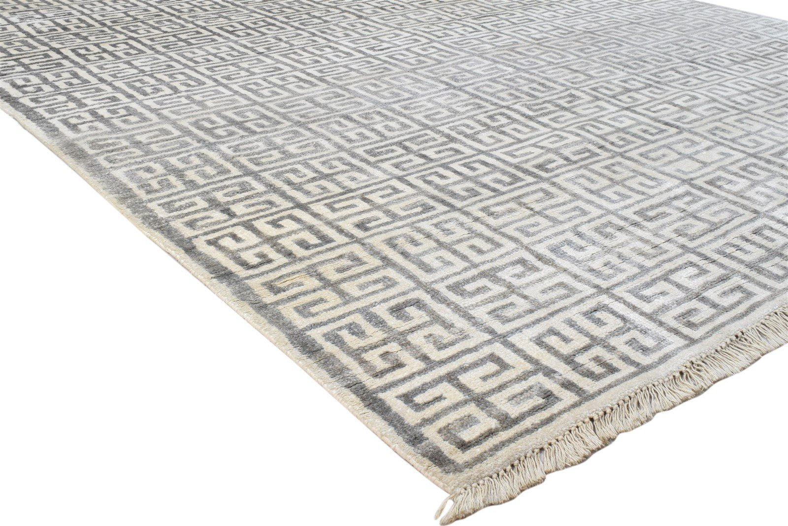 Hand Knotted Grey Silk Rug 6' X 9' Modern Moroccan Trellis Large Carpet 