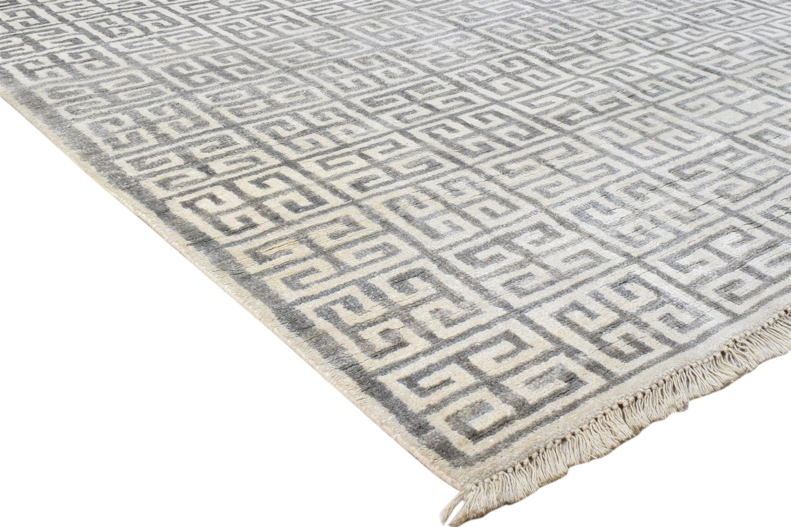 Hand Knotted Grey Silk Rug 6' X 9' Modern Moroccan Trellis Large Carpet 