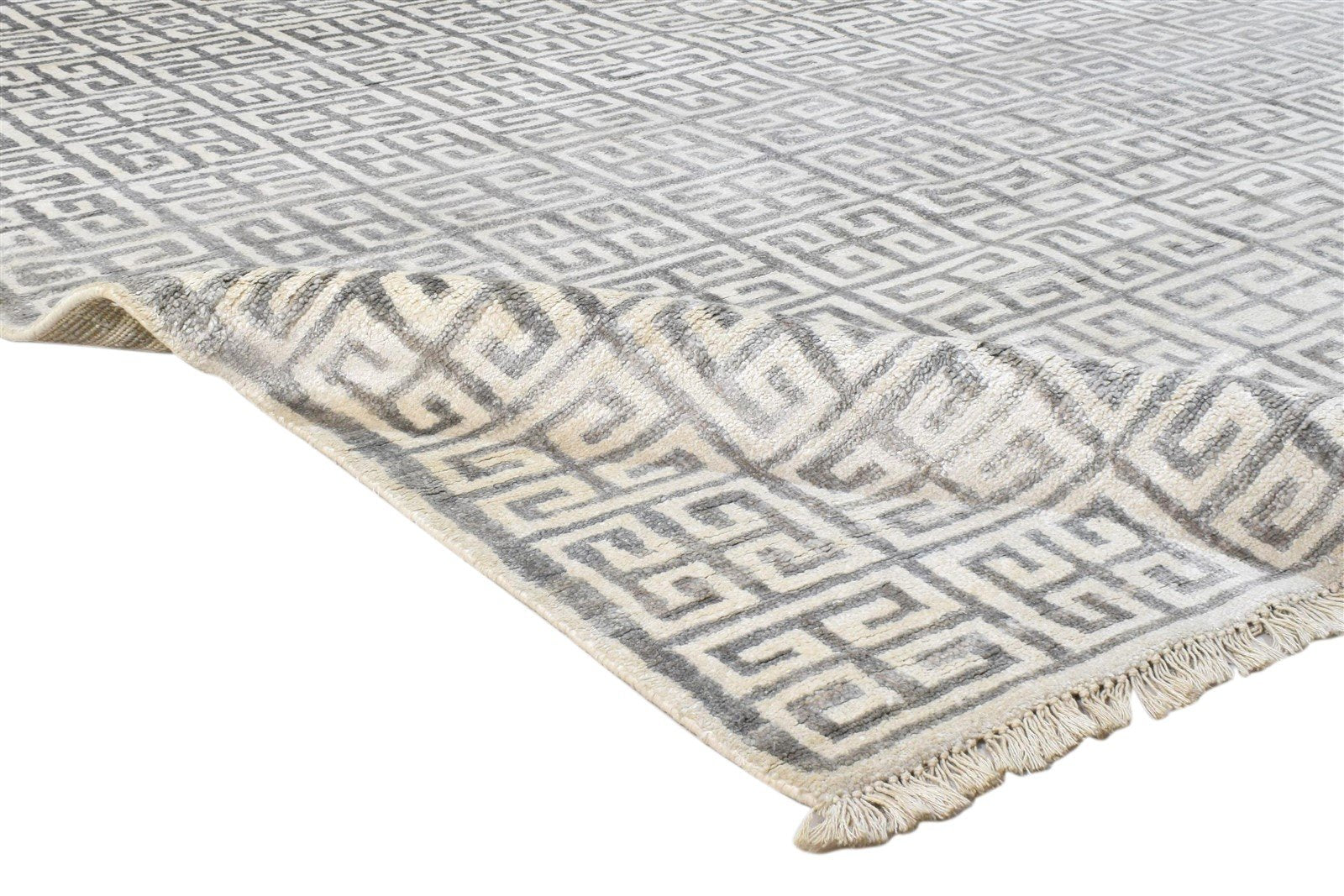 Hand Knotted Grey Silk Rug 6' X 9' Modern Moroccan Trellis Large Carpet 