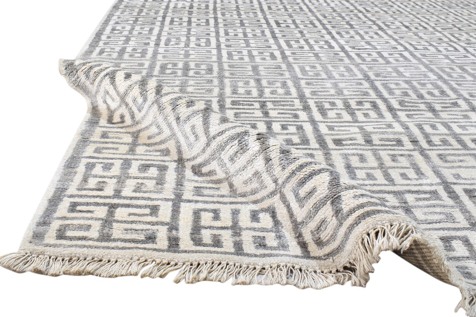 Hand Knotted Grey Silk Rug 6' X 9' Modern Moroccan Trellis Large Carpet 