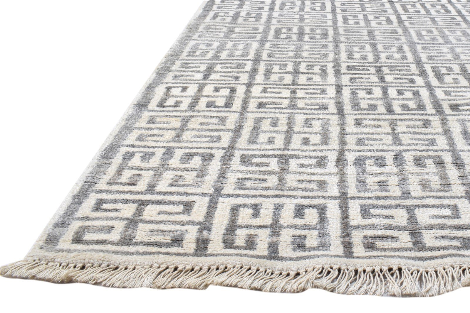 Hand Knotted Grey Silk Rug 6' X 9' Modern Moroccan Trellis Large Carpet 