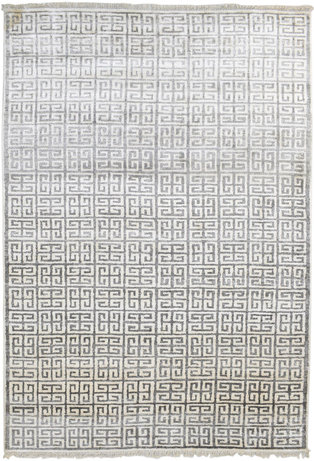 Hand Knotted Grey Silk Rug 6' X 9' Modern Moroccan Trellis Large Carpet 