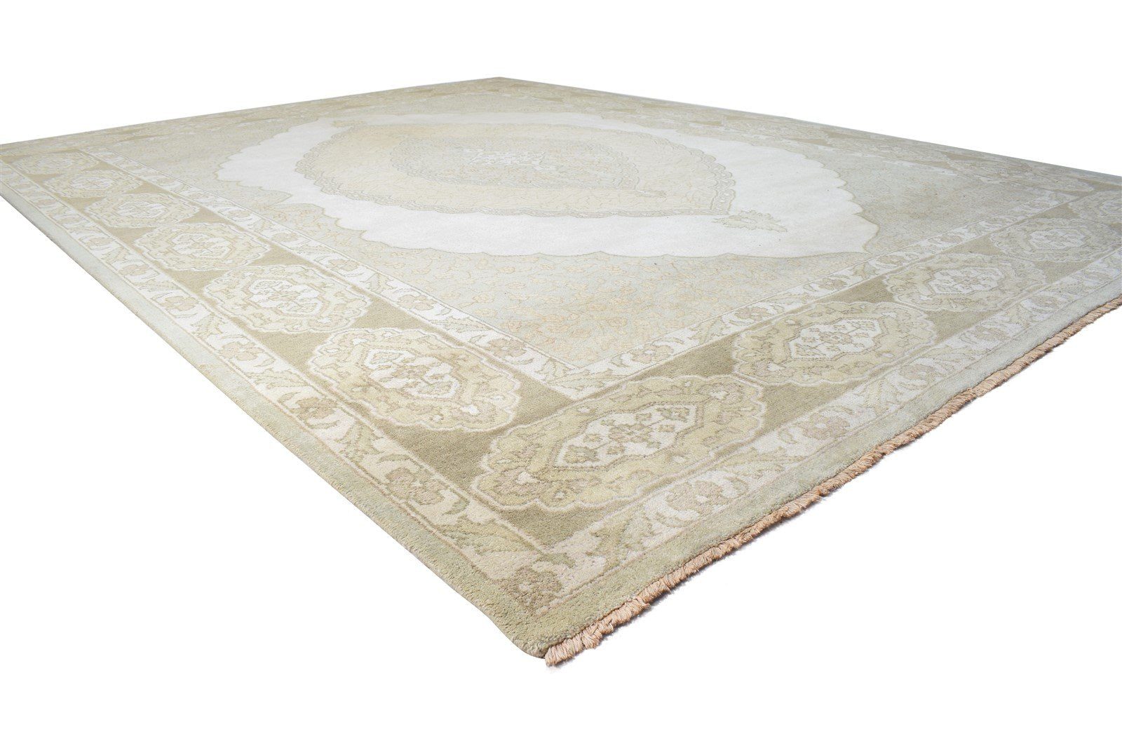 9X12 Rug Wool Cream Persian Hand Knotted Oriental Medallion Extra Large Carpet   7865010618517