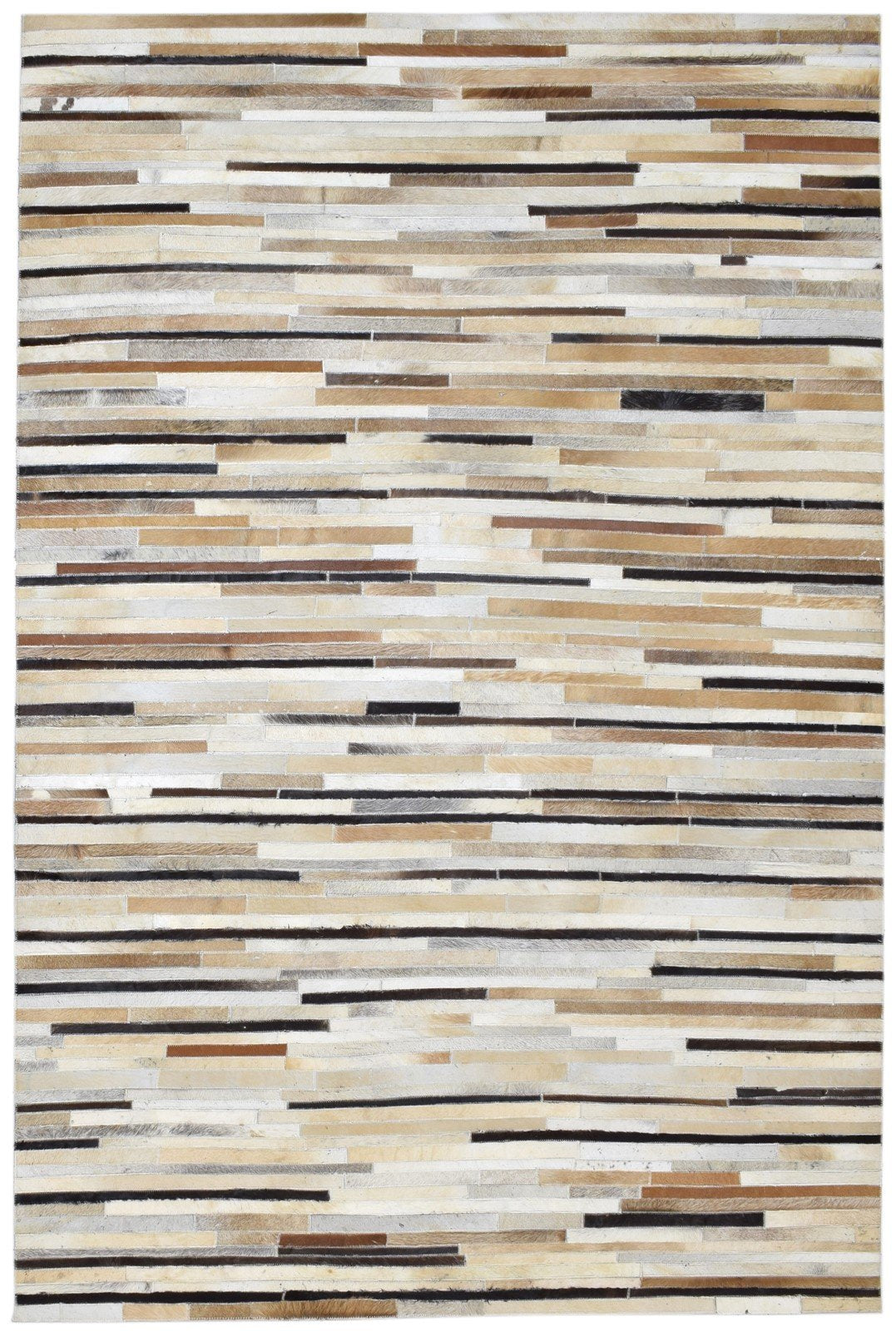 Allx Handmade Leather Brown Striped Area Rug | Modern Patchwork Cowhide Rug   9061000315029