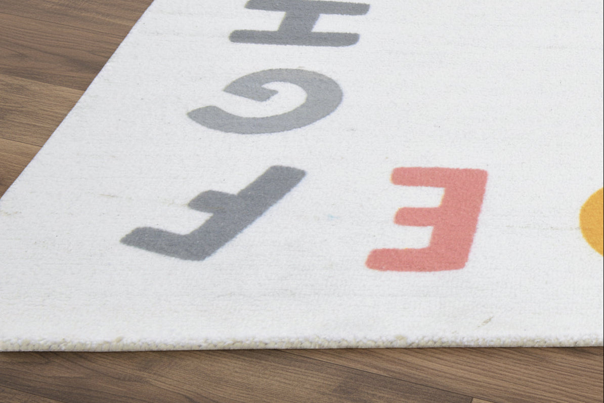 Alphabet Kids Rug | Ivory Off White ABC Learning Nursery Rug   9122791391381