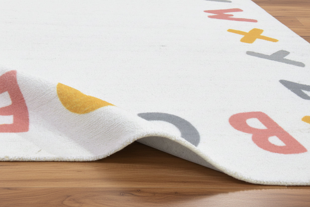 Alphabet Kids Rug | Ivory Off White ABC Learning Nursery Rug   9122791391381