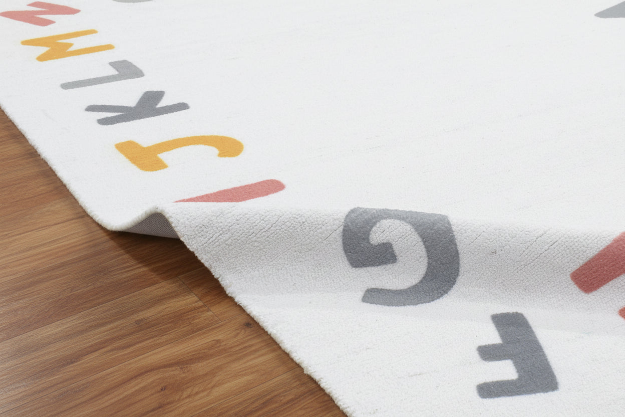 Alphabet Kids Rug | Ivory Off White ABC Learning Nursery Rug   9122791391381