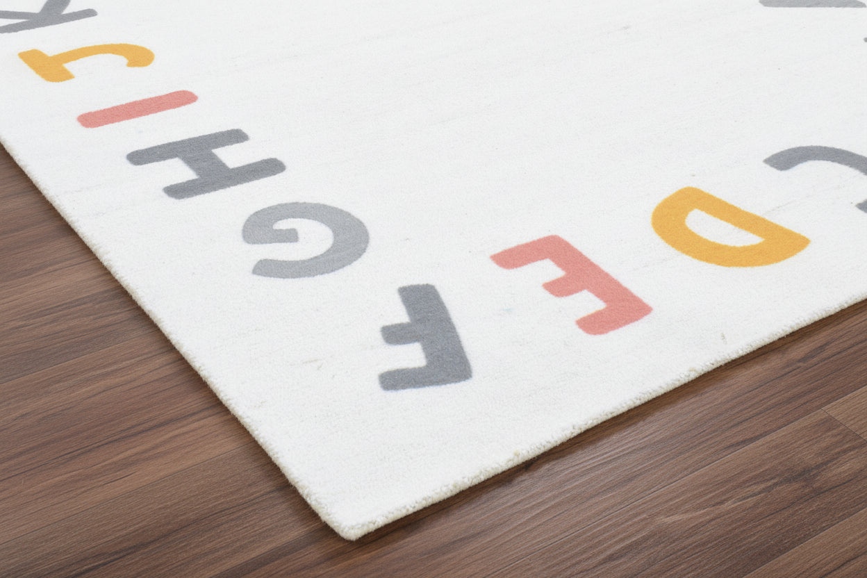 Alphabet Kids Rug | Ivory Off White ABC Learning Nursery Rug   9122791391381