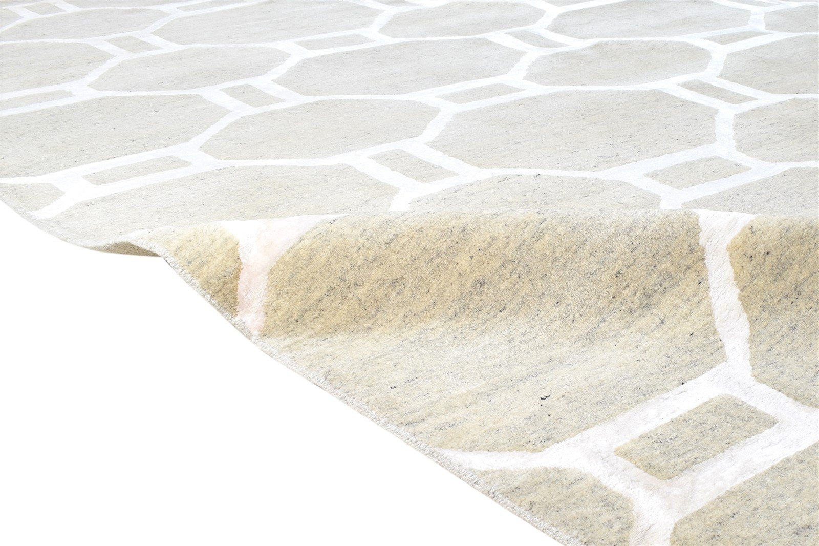 Amando Hand Knotted Beige Wool / Silk Rug 12X16 Modern Moroccan Geometric   7864616124565