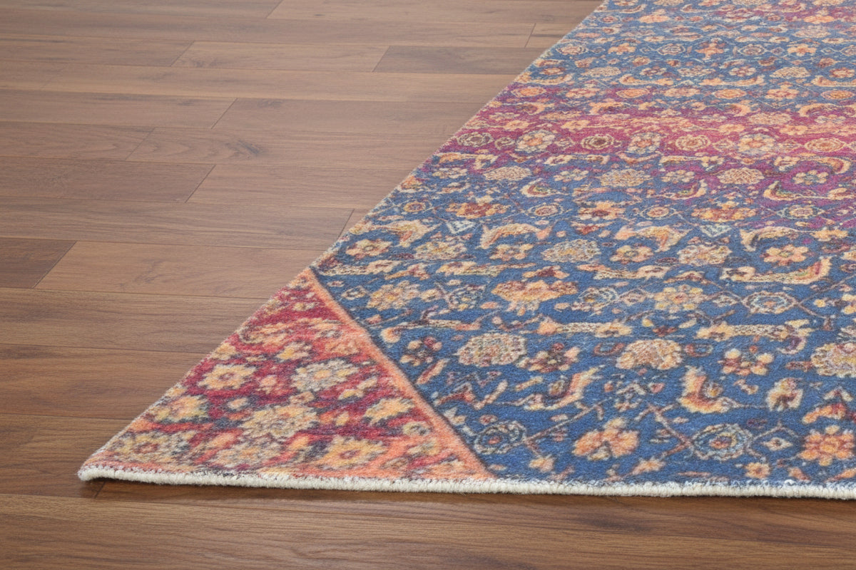 Amaris Handmade Vintage Blue Nursery Rug – Jewel-Toned Distressed Medallion   9125616615573