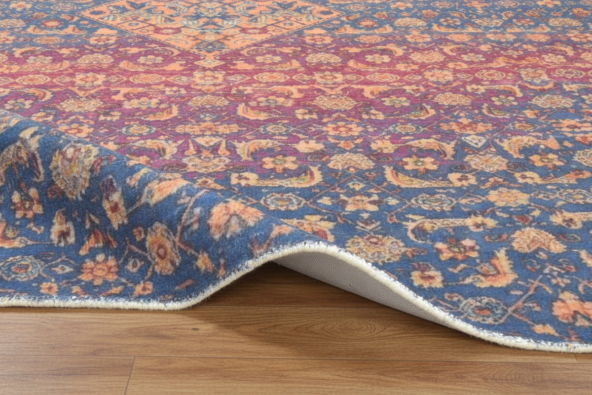 Amaris Handmade Vintage Blue Nursery Rug – Jewel-Toned Distressed Medallion   9125616615573