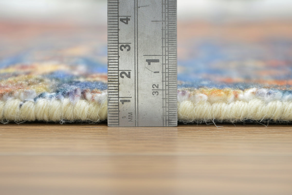 Amaris Handmade Vintage Blue Nursery Rug – Jewel-Toned Distressed Medallion   9125616615573