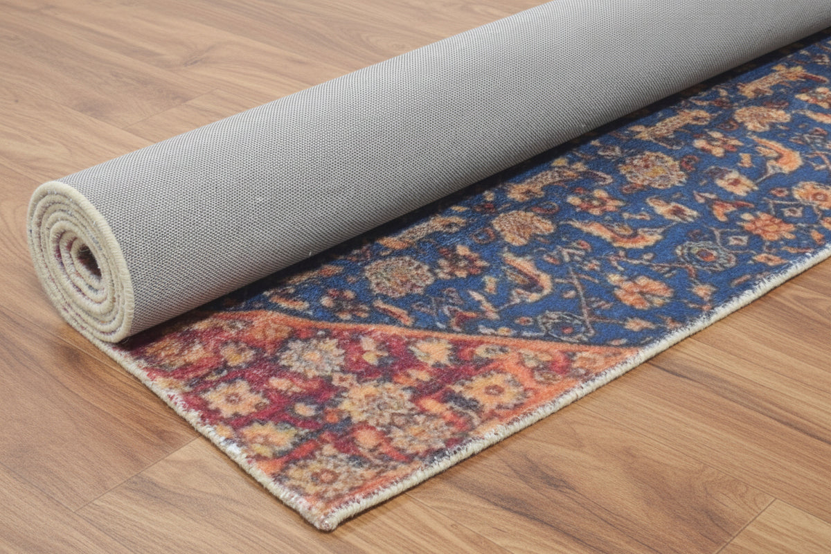 Amaris Handmade Vintage Blue Nursery Rug – Jewel-Toned Distressed Medallion   9125616615573