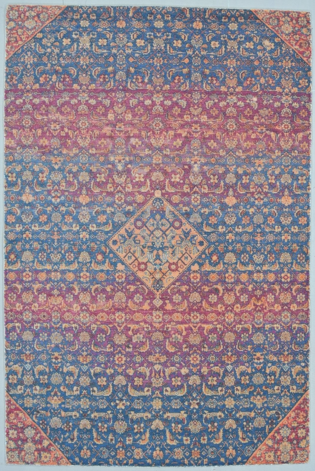 Amaris Handmade Vintage Blue Nursery Rug – Jewel-Toned Distressed Medallion   9125616615573
