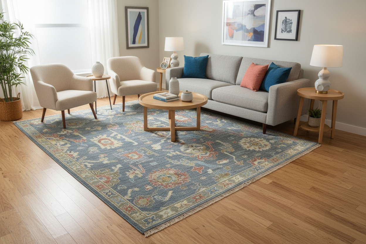 Anamika Wool Blue Navy Hand-Knotted Oushak Persian Rug   8881898946709