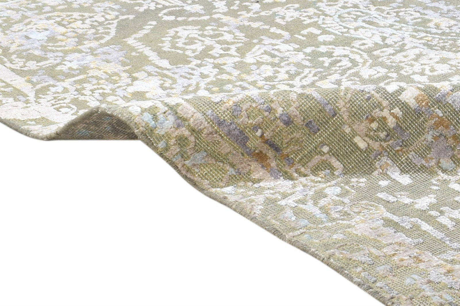 Anderea Hand Knotted Sage Wool / Silk Rug 5X8 Modern French Abstract   7864429838485