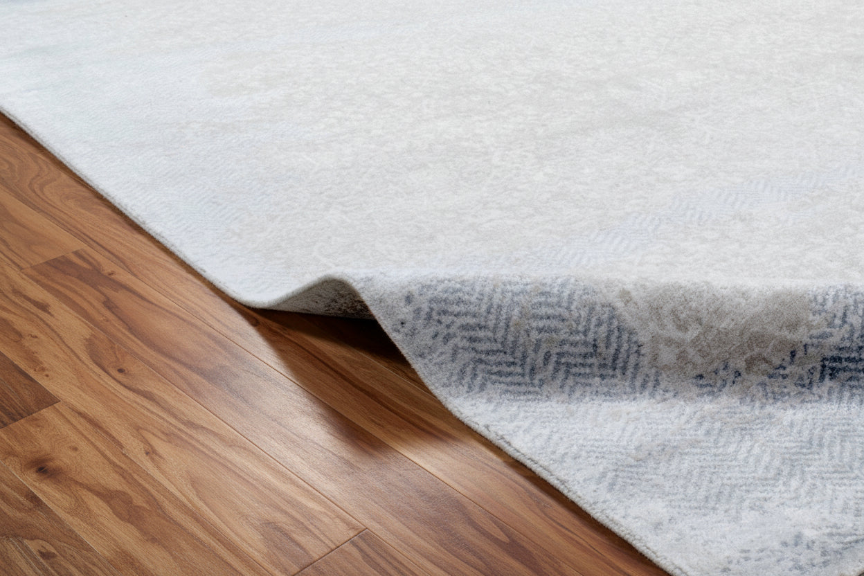 Ankar Handmade Abstract Loom Knotted Hand Woven Silk Like Wool Viscose Blue Beige Rug   9006301839509