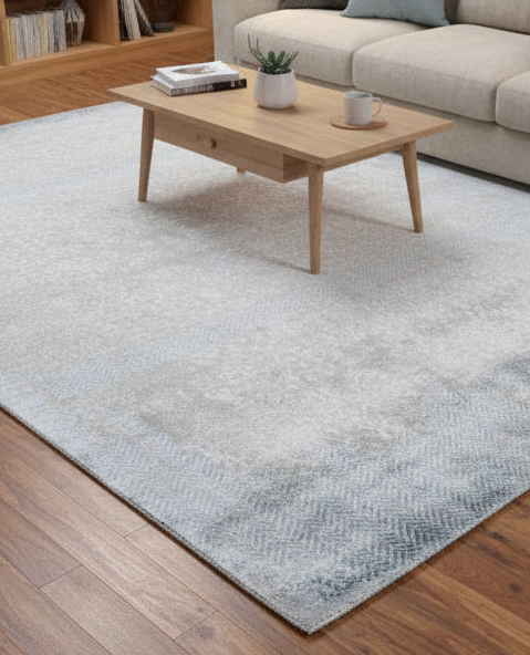 Ankar Handmade Abstract Loom Knotted Hand Woven Silk Like Wool Viscose Blue Beige Rug   9006301839509