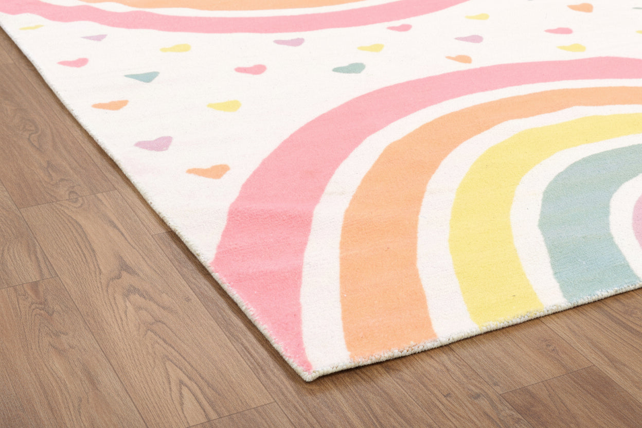 Anky Rainbow Beige Handmade Kids Nursery Plush Soft Rug   9014450880661