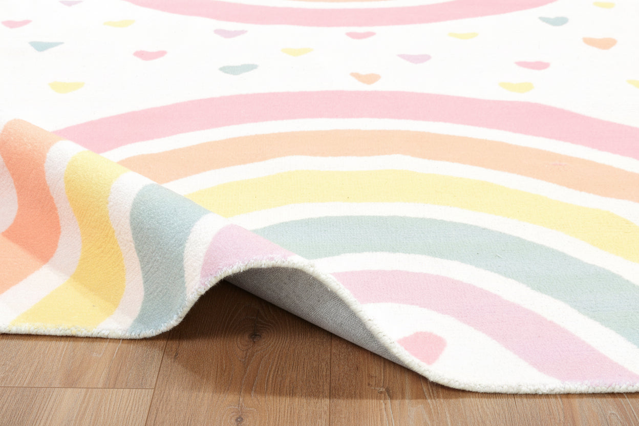 Anky Rainbow Beige Handmade Kids Nursery Plush Soft Rug   9014450880661