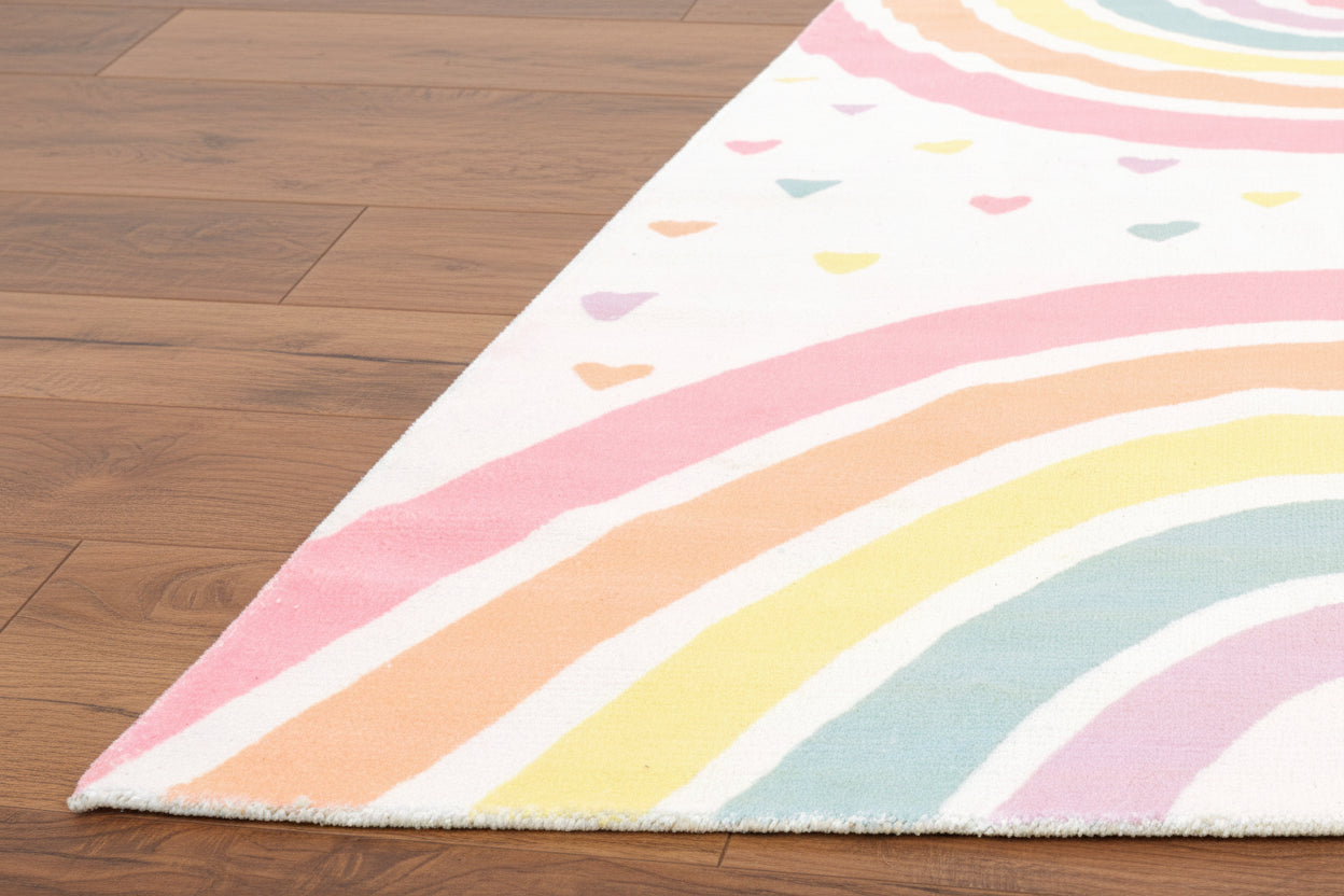 Anky Rainbow Beige Handmade Kids Nursery Plush Soft Rug   9014450880661