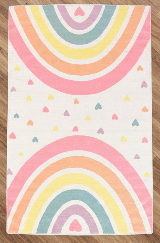 Anky Rainbow Beige Handmade Kids Nursery Plush Soft Rug   9014450880661