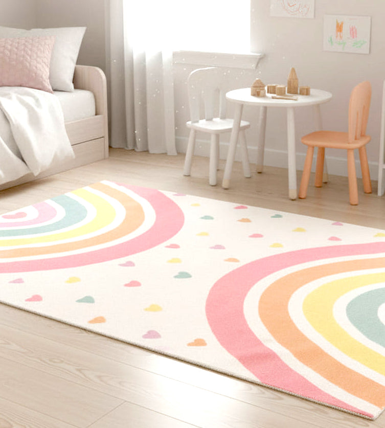 Anky Rainbow Beige Handmade Kids Nursery Plush Soft Rug   9014450880661