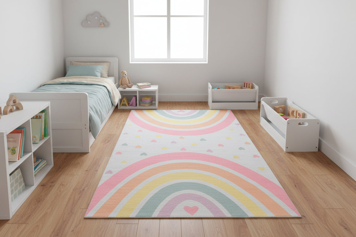 Anky Rainbow Light Blue Handmade Kids Nursery Plush Soft Rug   9032593670293