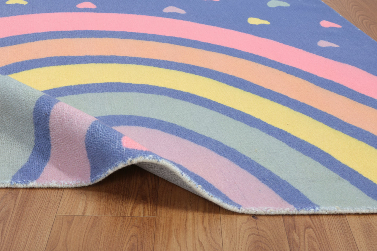 Anky Rainbow Navy Blue Handmade Kids Nursery Plush Soft Rug   9122581446805