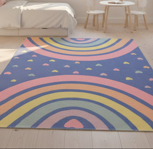 Anky Rainbow Navy Blue Handmade Kids Nursery Plush Soft Rug   9122581446805