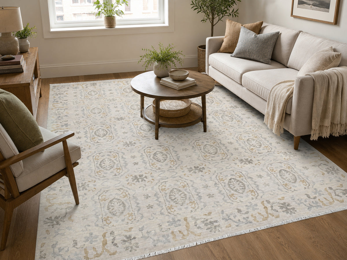 Antara Hand-Knotted Anatolian Oushak Wool Rug – Medallion Beige / Gray Oriental Area Rug   9223270465685