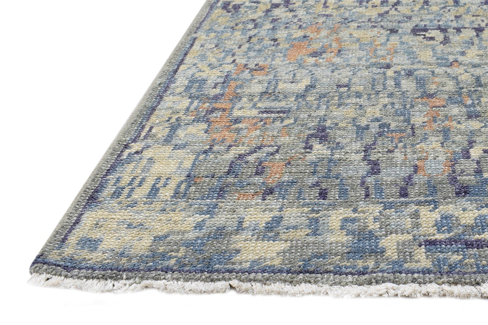 Anthe Anthe Grey Wool Silk Rug Modern Hand Knotted Heriz-Indian Abstract   7865144246421