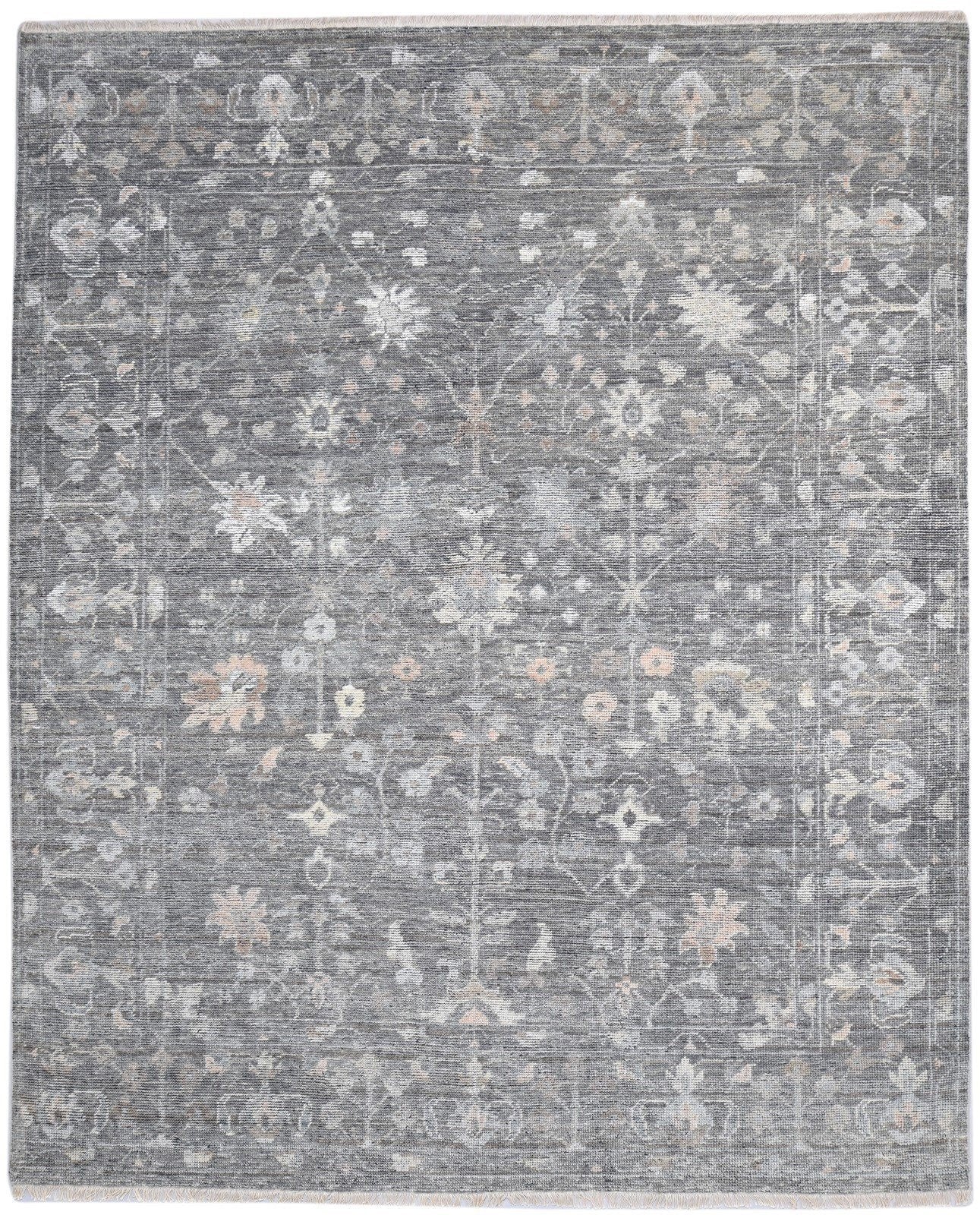 Antilya Wool Gray Hand-Knotted Kashan Persian Rug   8881899176085