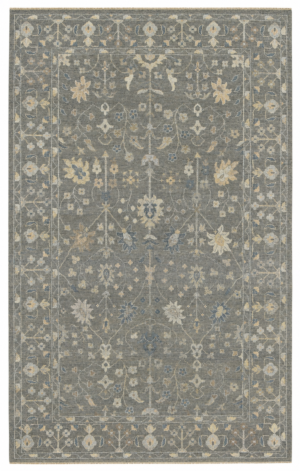 Antilya Wool Gray Hand-Knotted Kashan Persian Rug   8881899176085