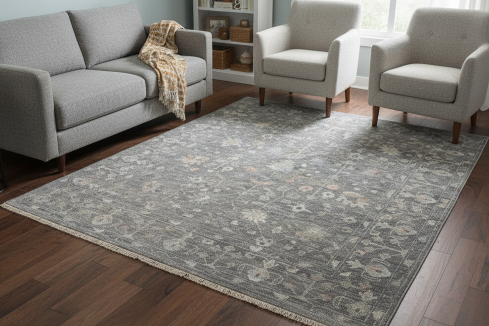 Antilya Wool Gray Hand-Knotted Kashan Persian Rug