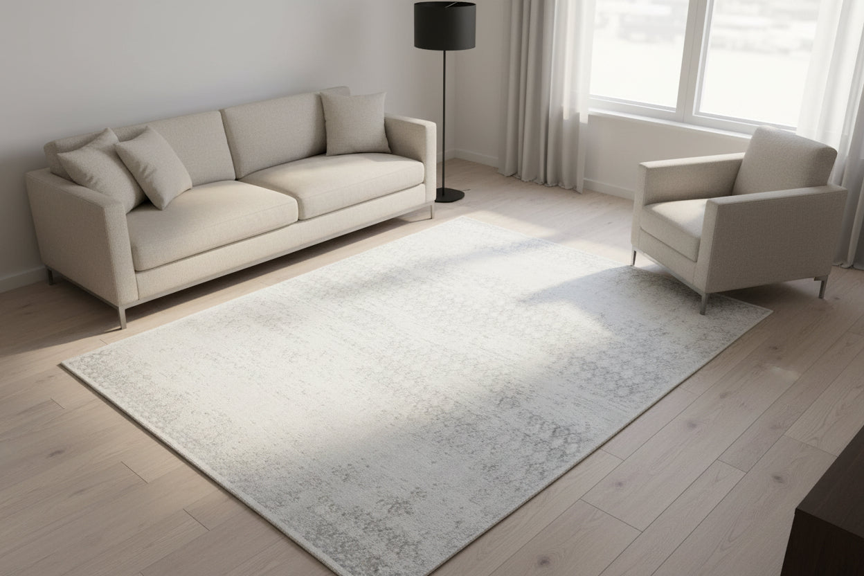 Antiqua Mist Distressed Handmade Loom Knotted Abstract Area Rug – Modern Silver & Blue Rug   9175516184725