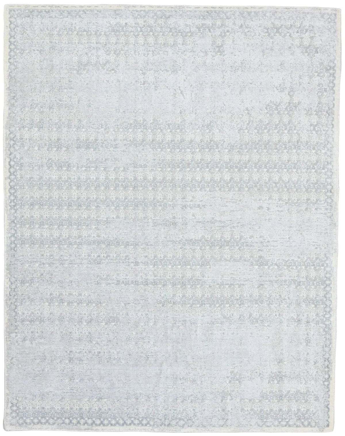 Antiqua Mist Distressed Handmade Loom Knotted Abstract Area Rug – Modern Silver & Blue Rug   9175516184725