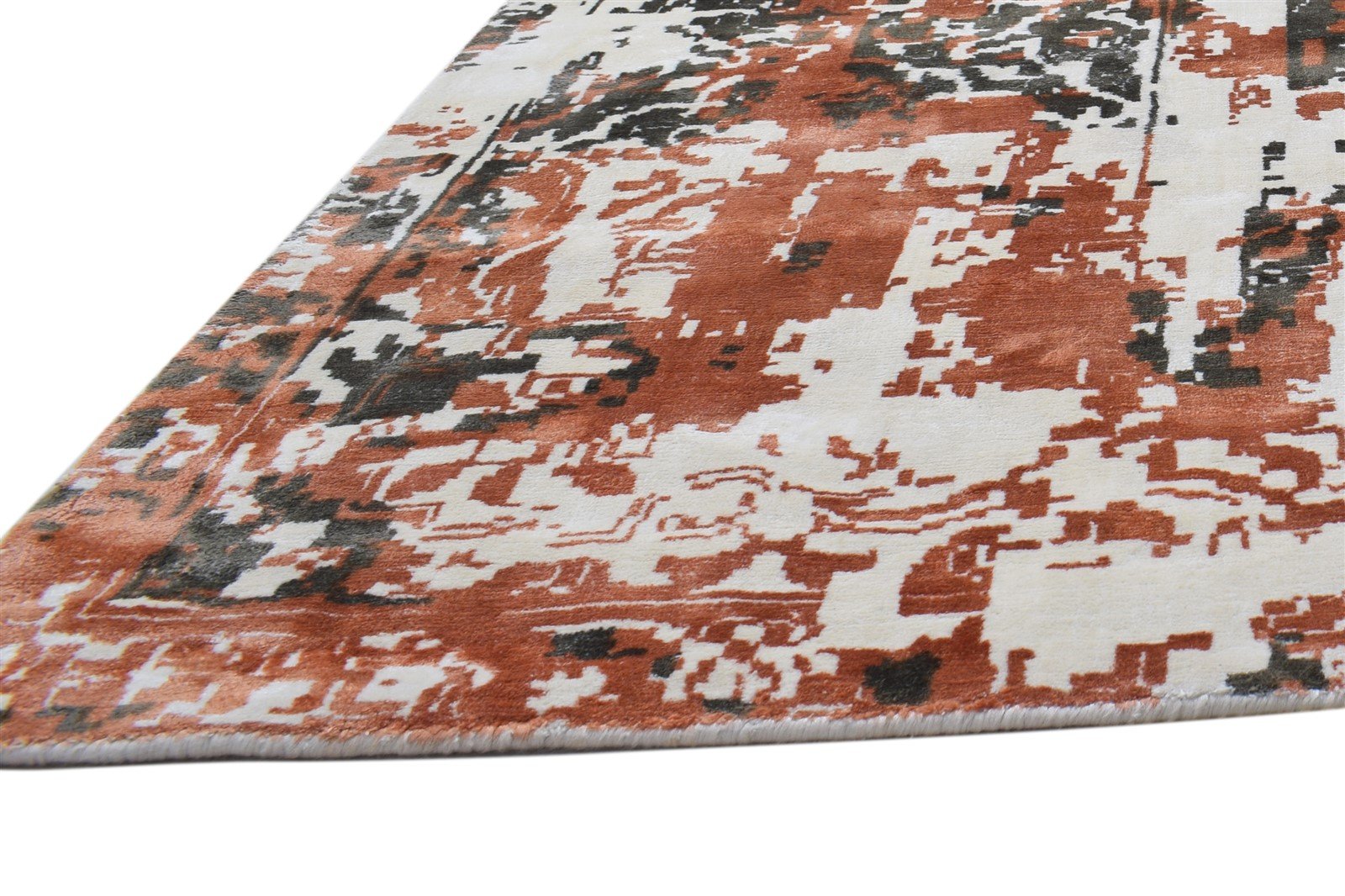 Art Silk Orange Rug 9' X 9' Modern Handloom Abadeh Abstract Large Square   7864092557461