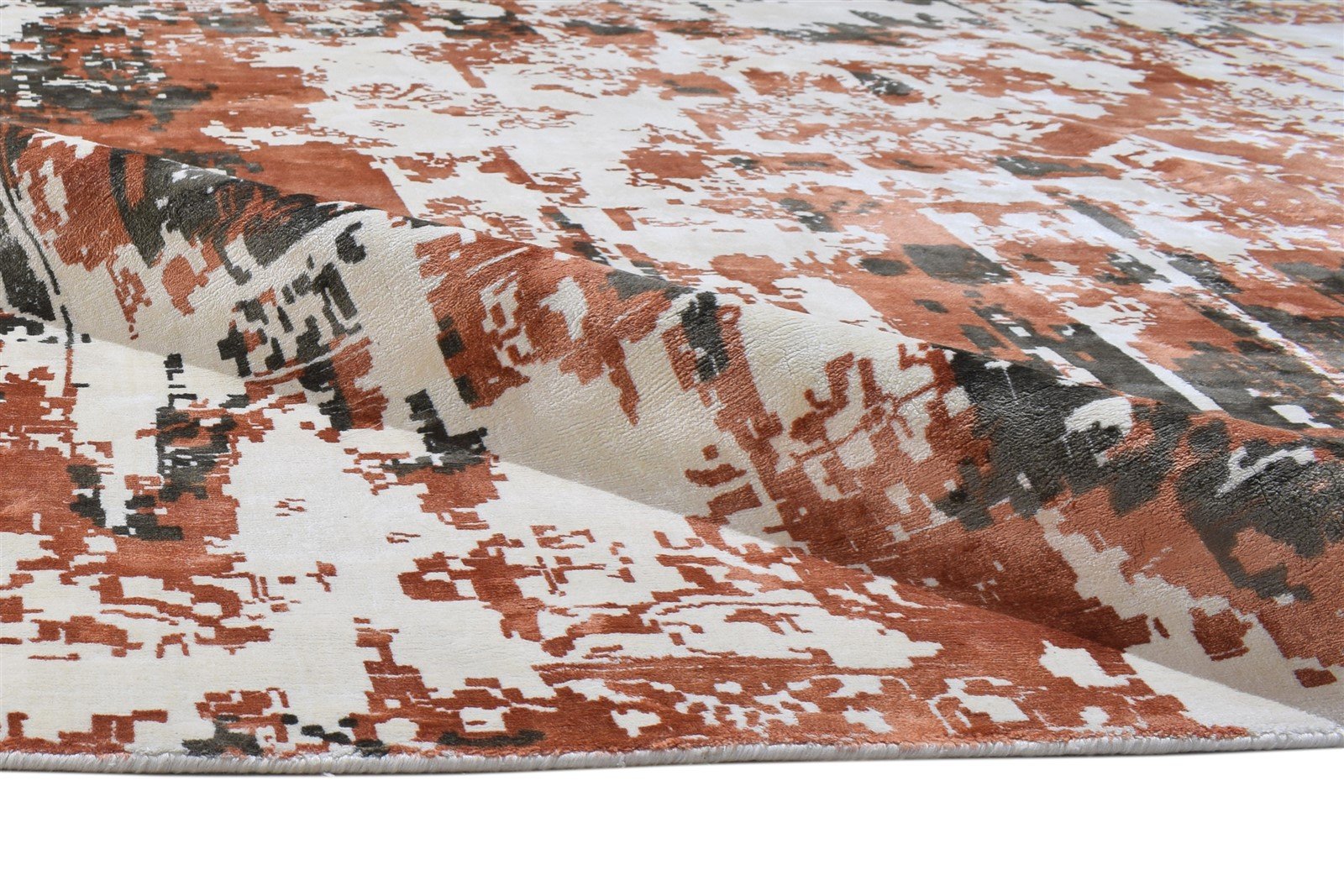 Art Silk Orange Rug 9' X 9' Modern Handloom Abadeh Abstract Large Square   7864092557461