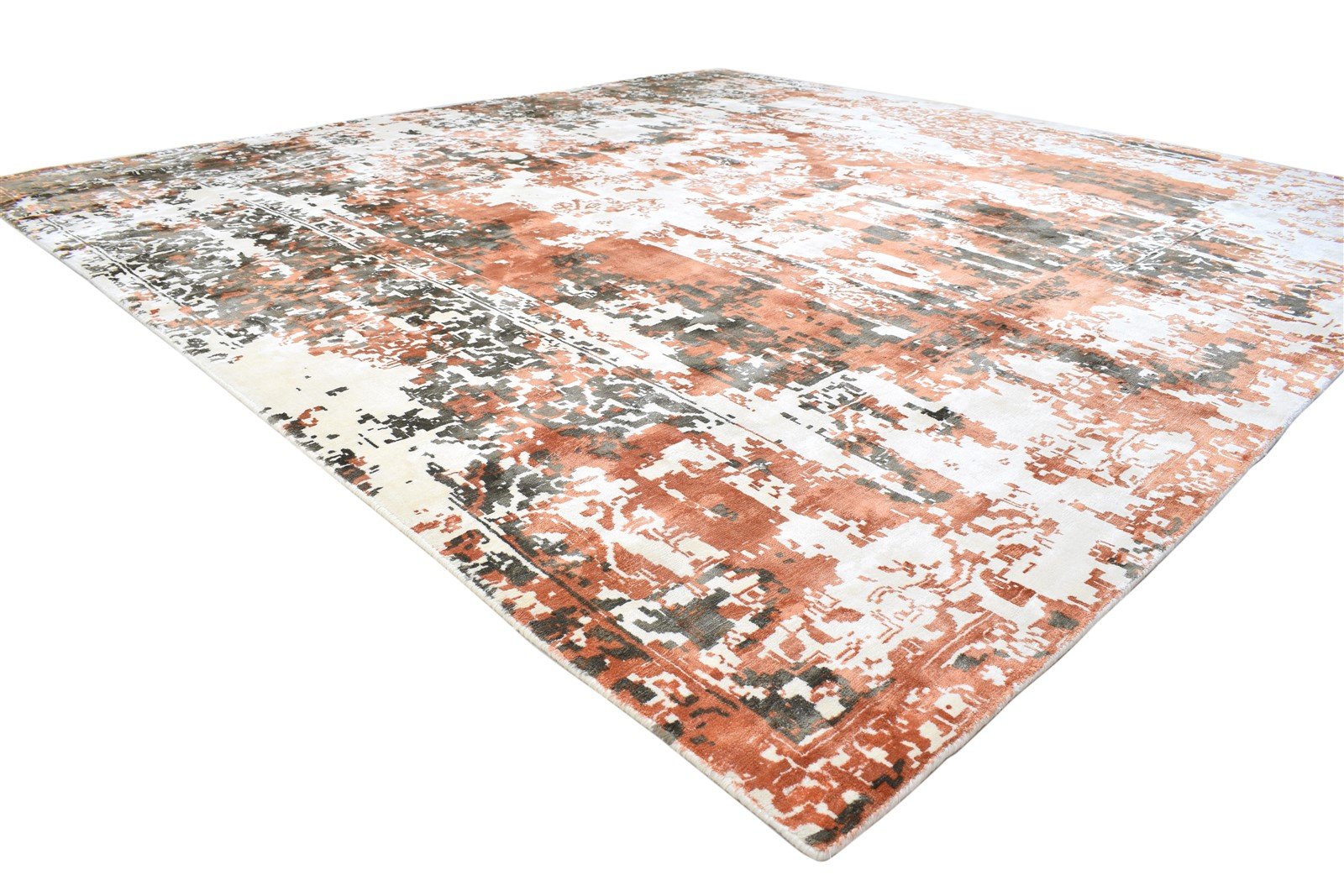 Art Silk Orange Rug 9' X 9' Modern Handloom Abadeh Abstract Large Square   7864092557461
