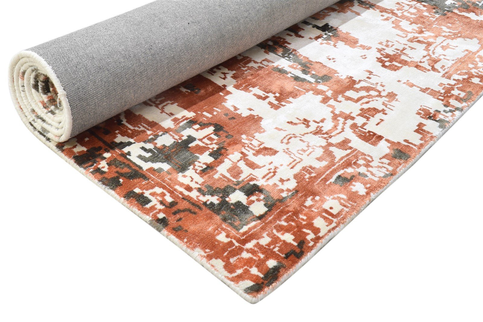 Art Silk Orange Rug 9' X 9' Modern Handloom Abadeh Abstract Large Square   7864092557461