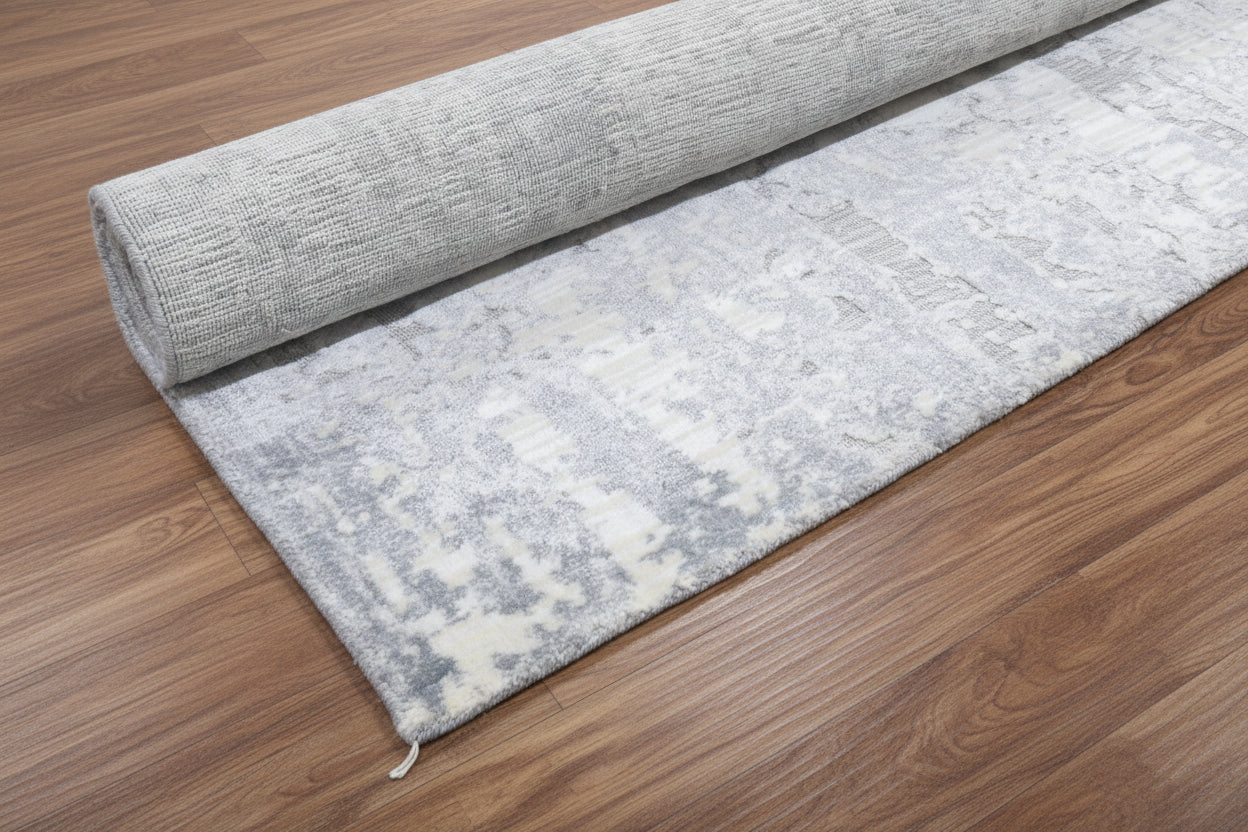 Auroral Modern Silk Like Lusture Abstract Handmade Loom Knotted Area Rug – Blue Ivory Rug   9176272699541